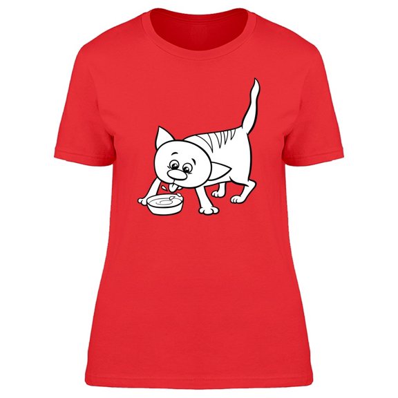 Cute Kitten Drinking Cartoon Tee Women's -Image by Shutterstock