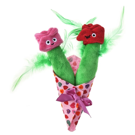 Vibrant Life Valentine's Day Bouquet of Plush Flowers Cat Toy, Multicolor, 8.5"