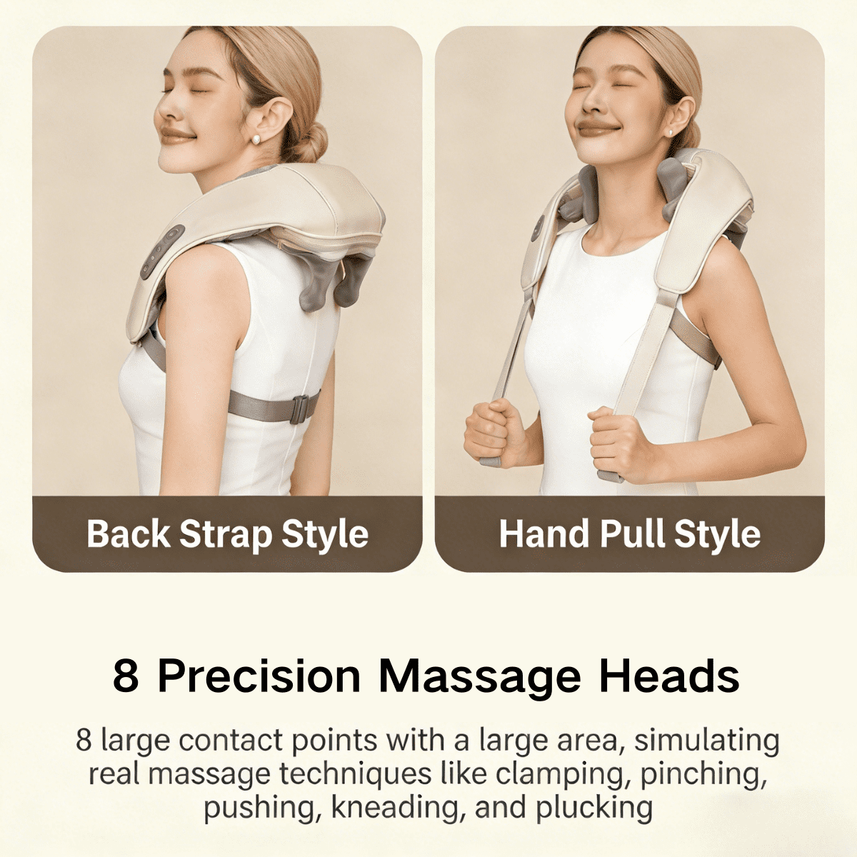 SpaceMuse Cordless Shiatsu Back Neck Massager with Heat, Deep Kneading for Shoulder Muscle Relief, Portable for Home, Office, Car, Ideal Gift for Men&Women, Mom&Dad, Beige
