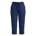 thumbnail image 5 of qelini Linen Cropped Pants for Women Plus size with Pocket Drawstring Elastic Waist Capri Pants Solid Color Workout Pants, 5 of 6