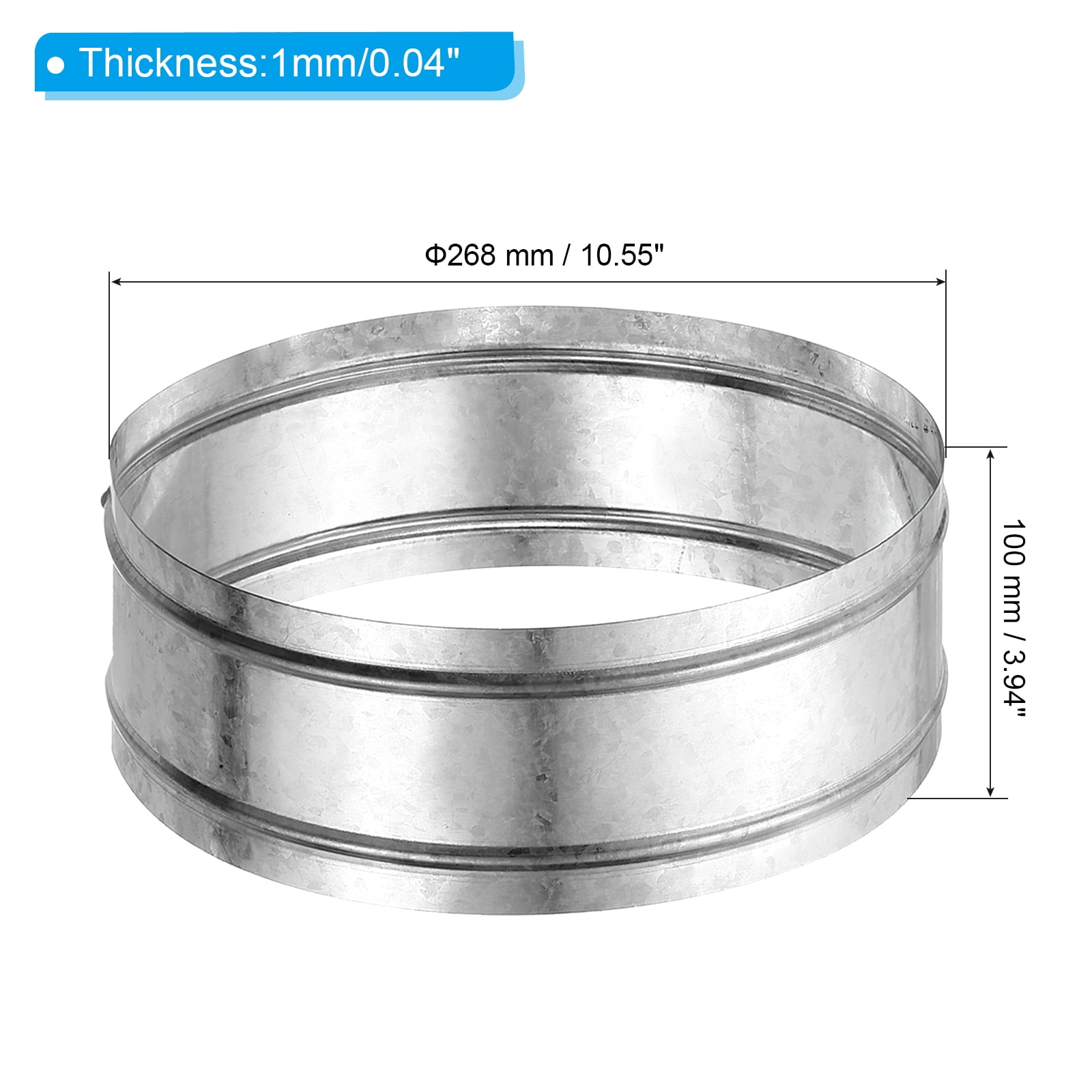 Uxcell 10.6" Duct Connector, 1 Set Galvanized Iron Duct Coupling Vent Coupler Dryer Pipe Coupling Hose Extension Connector with Duct Clamps for HVAC Exhaust Fan Vent Systems, 4" Long