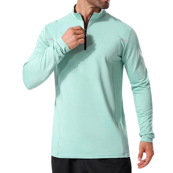 VSSSJ Men's Running Shirts Quarter Zip Mock Neck Long Sleeve Athletic Shirt Lightweight Quick Dry Workout Gym Pullover with Thumb Holes Green M