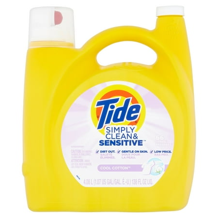 Tide Simply Clean & Sensitive HE Liquid Laundry Detergent, Cool Cotton Scent, 66 Loads 138 fl oz