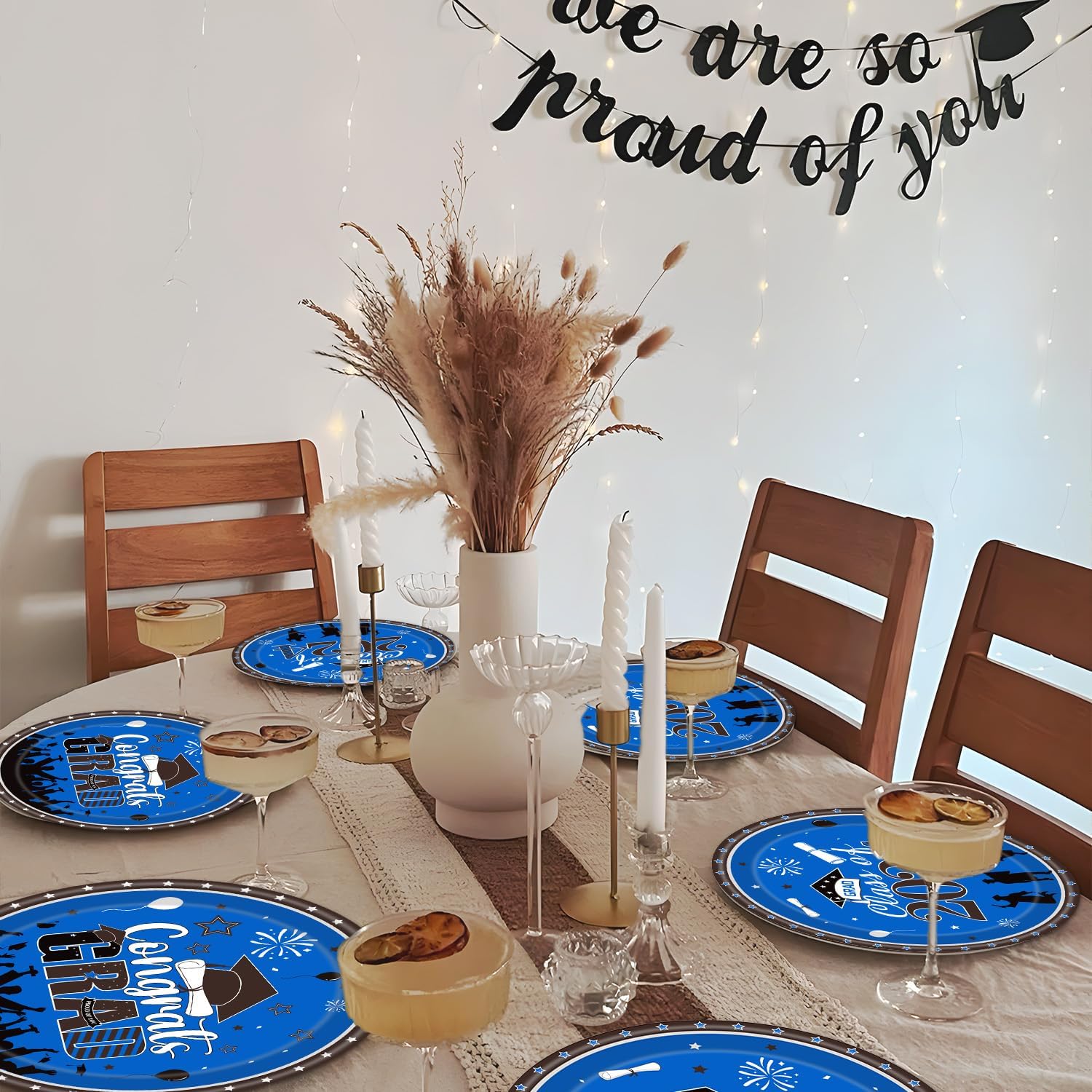 Graduation Party Plates Supplies 2024 80pcs Blue Graduation Party Dinnerware Disposable Paper 5465