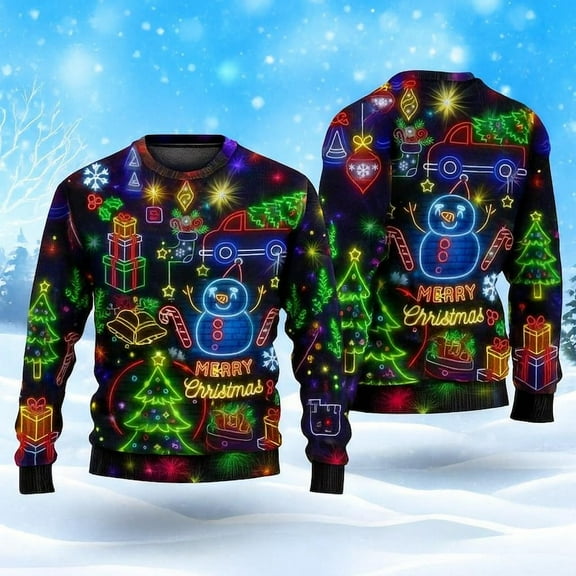 Christmas Bright Neon Lighting Ugly Christmas Sweater, Fun Festive Holiday Outfit, Unique Xmas Gift for Men and Women