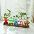 thumbnail image 3 of Glasseam Mushroom Glass Vase Set of 5: Unique Hydroponic Planter with Wood Stand Cute Terrarium Jars for Indoor Plants Perfect Home or Office Decor for Plant Lovers Plant Propagation Station, 3 of 7