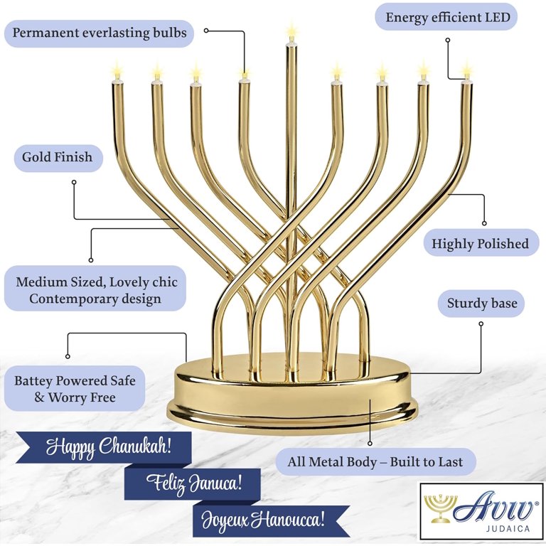 Aviv Judaica LED Battery-Operated Menorah, Brass photo 3