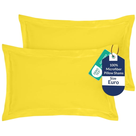 Royale Linens Pillow Shams 2 Pack Euro Size 26x26 Inch - Brushed 1800 Microfiber - Bed Pillow Shams, Wrinkle Resistant Super Soft and Cozy - Back Overlap Closure - Oxford Pillowcase (Euro, Yellow)