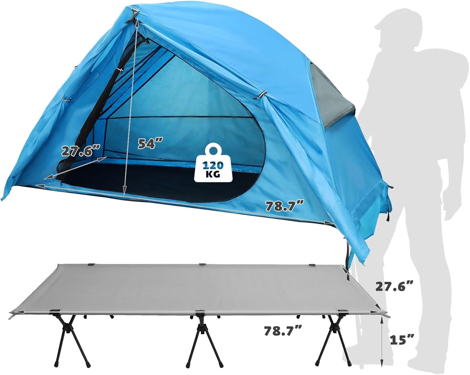 Arctic Lemmings 4-in-1 Camping Cot Tent, Foldable Off Ground Elevated Tent Set for 1 Person for Outdoor Hiking & Travel Camping