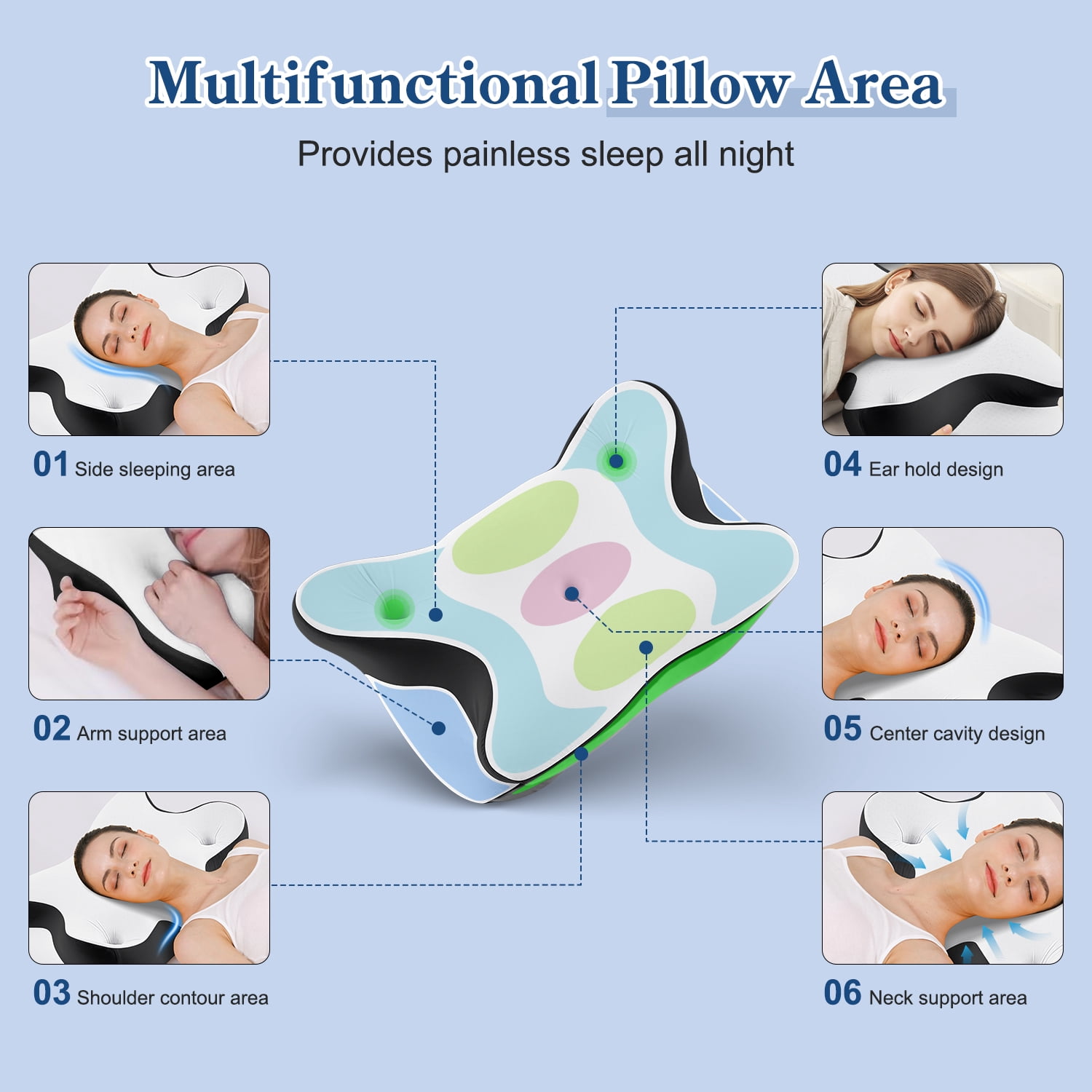 MOONORAH Cervical Pillow for Neck and Shoulder, Ergonomic Side Sleeper Pillow for Neck Support, Contour Memory Foam Pillows for Side Back & Stomach Sleepers with Cooling Pillowcase, Black