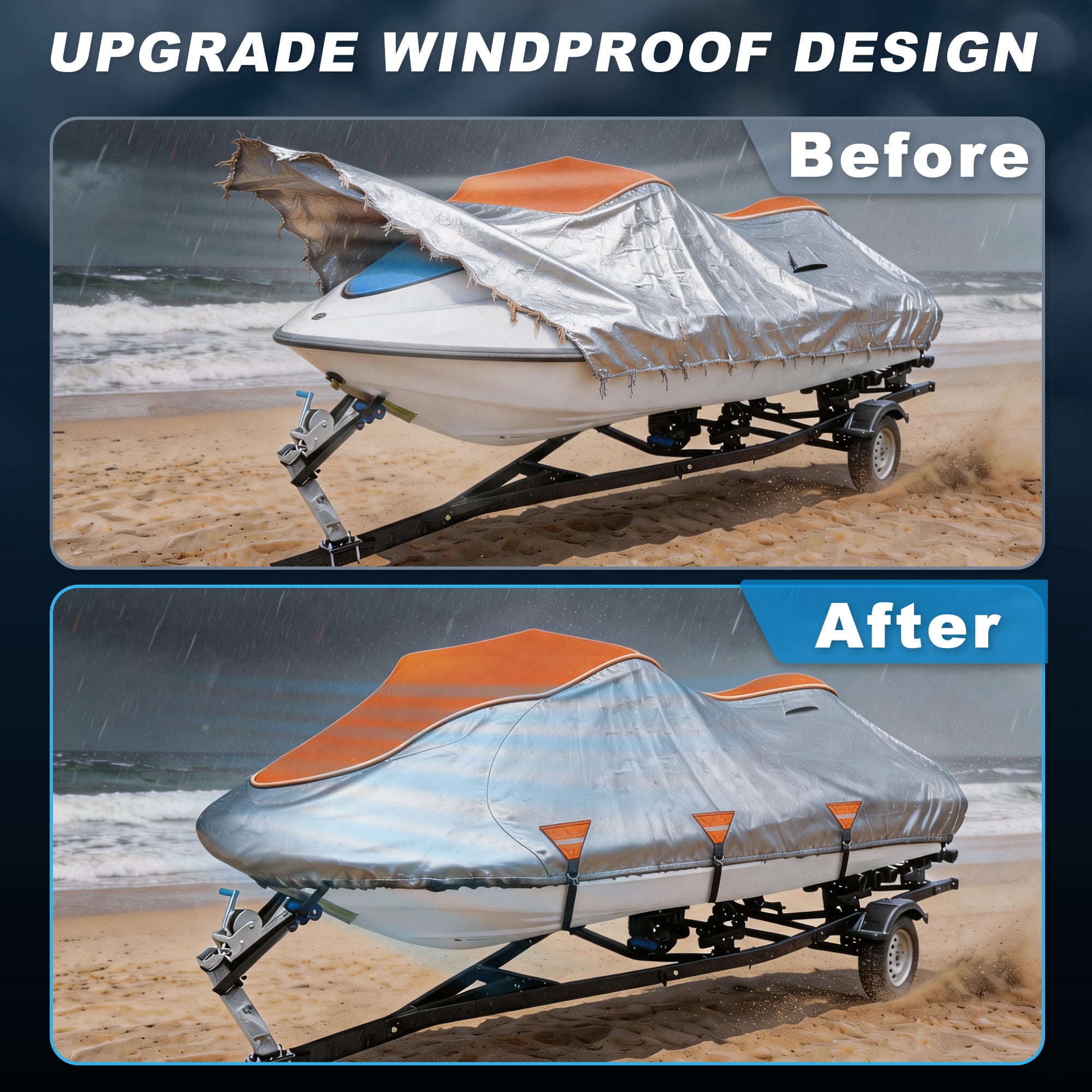Unique Bargains 1 Seater 300D Duty Oxford Waterproof Cover Silver Orange 136"-145"