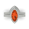 thumbnail image 2 of 2.48 ct Brilliant Marquise Cut Red Zircon 14k White Gold Halo Solitaire with Accents Engagement Bridal Wedding Ring Band Set size 4.5, 2 of 7
