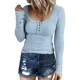 thumbnail image 1 of Tops de manga larga con cuello redondo para mujer, camiseta de viaje informal cómoda, camisetas ajustadas para mujer, empalme de botones de moda, otoño e invierno, nuevo, 1 of 5