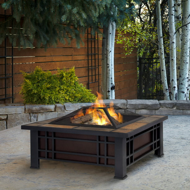 Morrison Fire Pit With Natural Slate, Hiland Fire Pit Hexagon With Slate Table Large