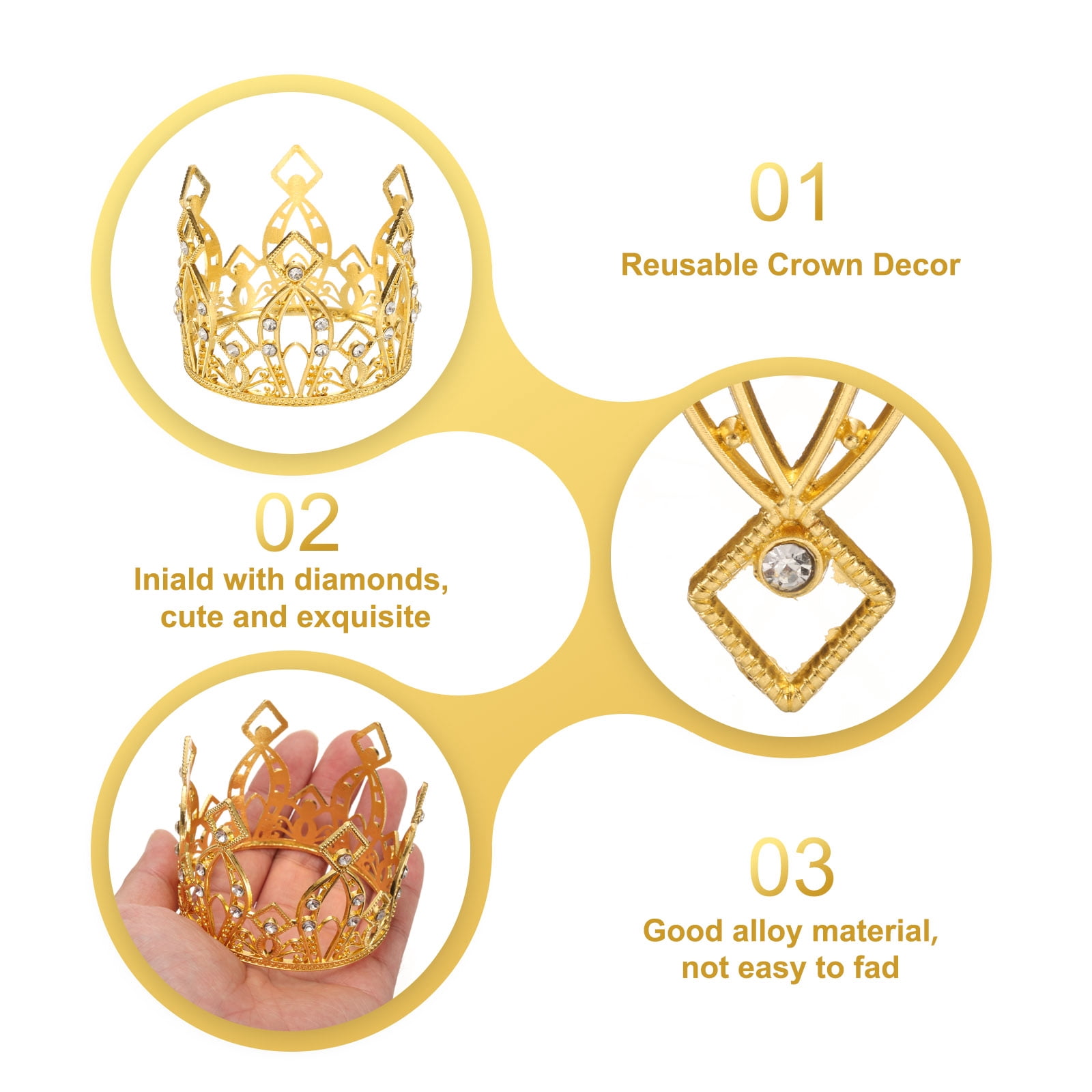 Unique Bargains Mini Crown Cake Toppers, Alloy Queen Tiara Cupcake Decor for Party Gold