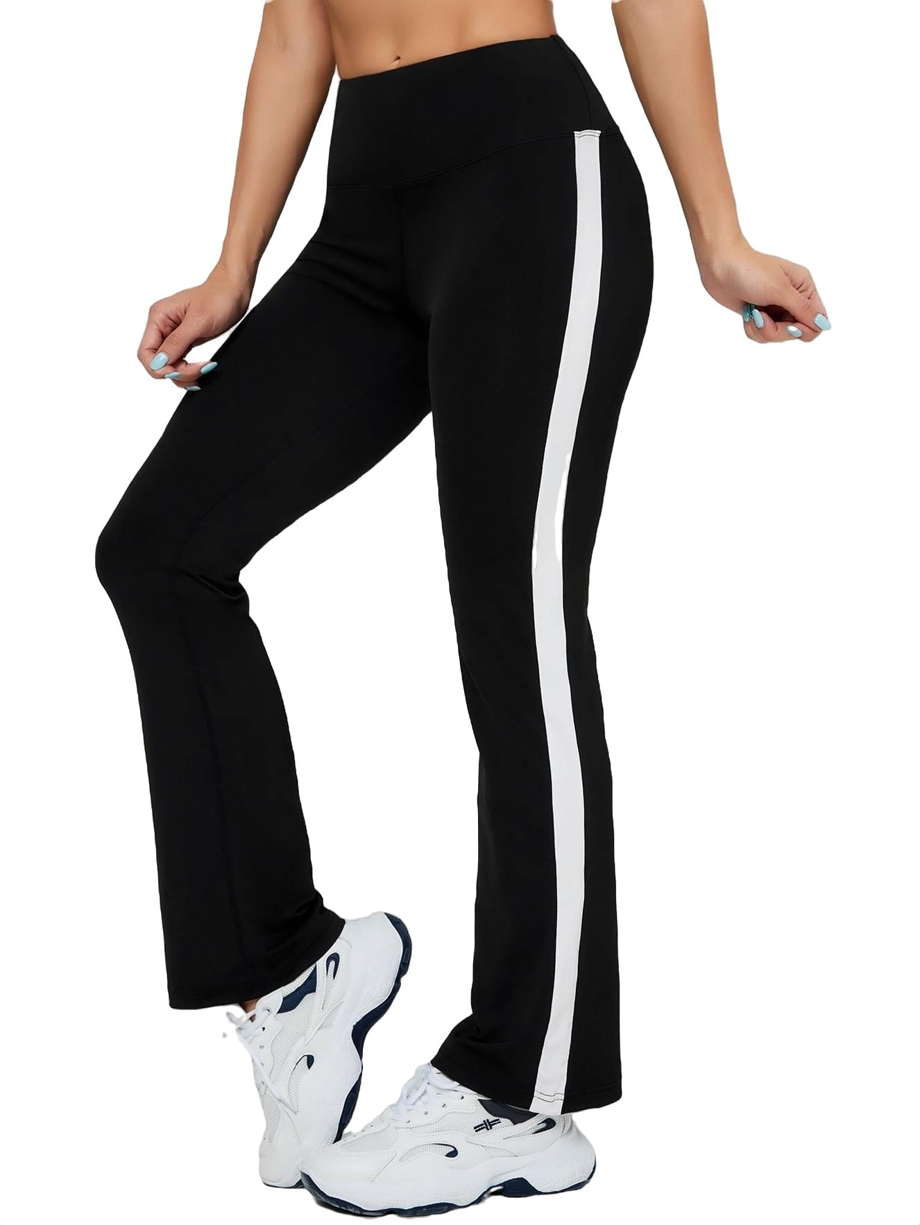Womens Activewear Sports Pants Flare Leg Striped Pants Black L