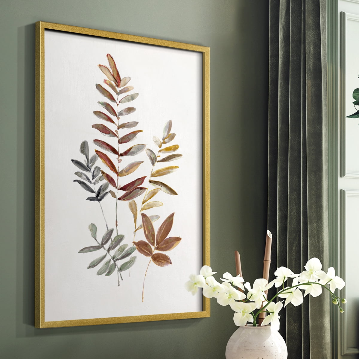Autumn Leaves I Framed Print in Gold Solid Wood Framed Print No Nail Hanging