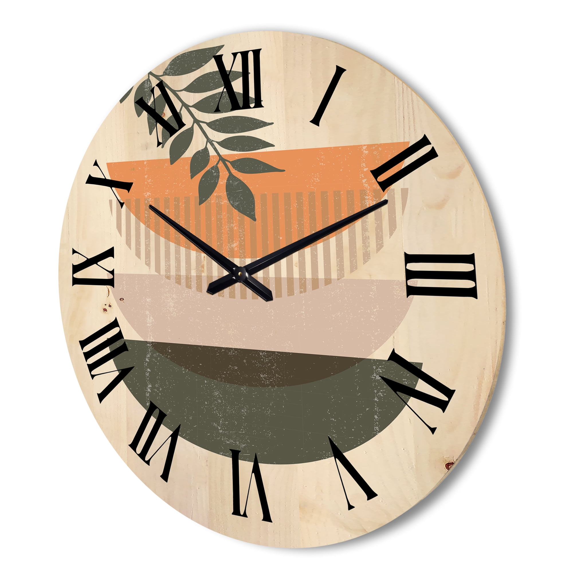 Designart 'Abstract Geometrical Moon and Sun With Leaf II' Modern Wood Wall Clock
