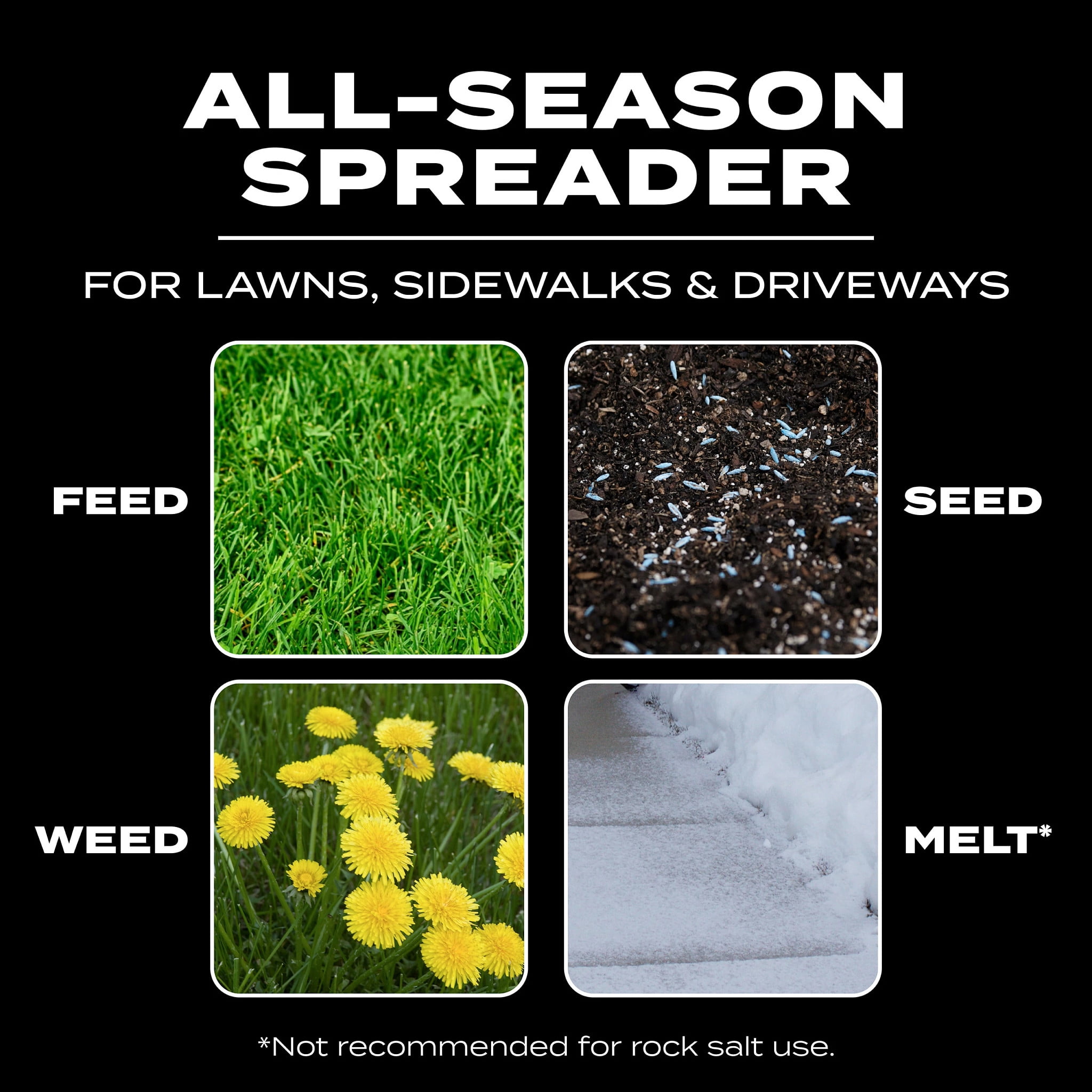 Scotts Wizz Spreader for Seed, Fertilizer, Salt and Ice Melt, Holds up to 2,500 sq. ft. of Product