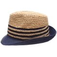 thumbnail image 2 of MIRMARU Summer Trilby Short Brim Sun Straw Fedora Hat Cap with Color Striped., 2 of 5