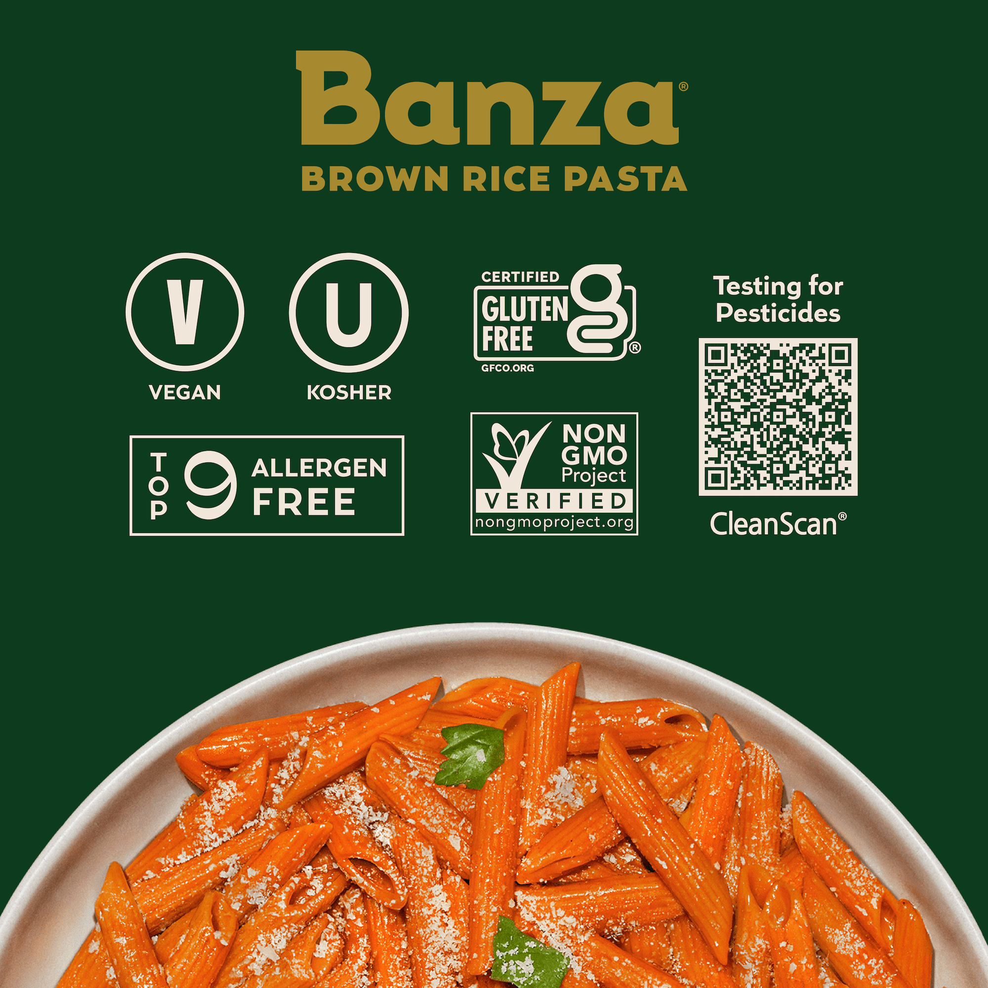 Banza Brown Rice Penne, Gluten-Free Pasta Made in Italy, Non-GMO, 8oz, Classic Texture