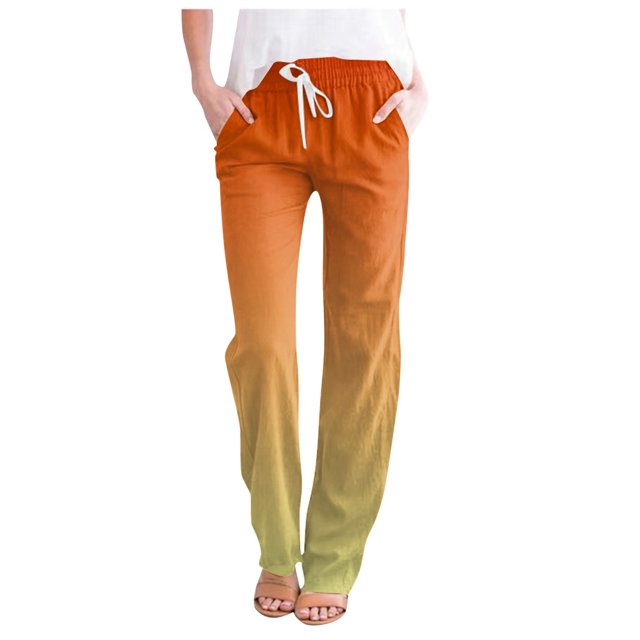 YDLCAFD Women's Spring And Gradient Color Lace Up Pocket Loose Wide Legged Cropped Casual Pants (2)