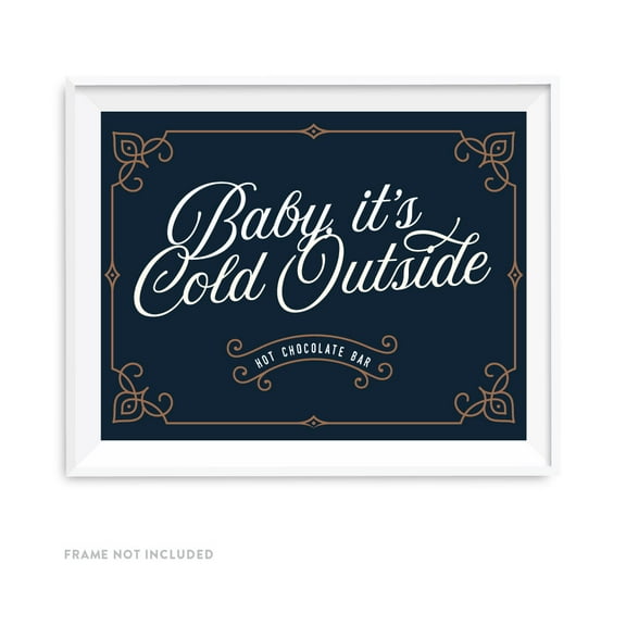 Navy Blue Art Deco Vintage Party Signs, Baby It's Cold Outside, Warm Up Here, Dessert Tale Sign, 8.5x11-inch