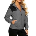 thumbnail image 2 of Women Color Block Hooded Windbreaker Full Zip Cropped Outdoor Jacket Elastic Cuff Pocketed Lightweight Fall Windproof Coat, 2 of 6