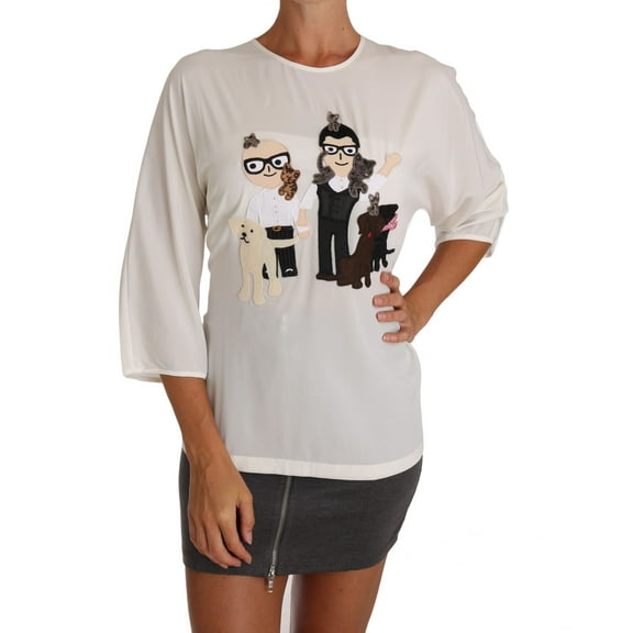 Dolce Gabbana White Silk #dgfamily Blouse T-shirt
