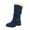 Blue, variant on Womens Winter Mid Calf Boots Side Buckle Low Heel Faux Furry Lined Quilted Windproof Snow Boots Pull On Suede Riding Boots Black Size 7.5