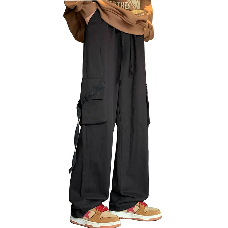 Linsennia Goth Baggy Cargo Pants with Pockets for Men Women Y2K Straight  Leg Joggers Casual Streetwear Relaxed Fit Pants