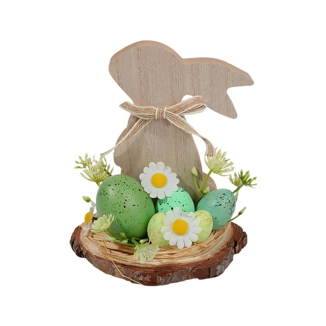 Easter Decorations Outdoor Wooden Rabbit Egg and Flower Ornaments for Home Decor