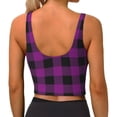 thumbnail image 4 of Goofa Purple Black Plaid Printed Sports Bras for Women, High Impact Running Bra Workout Crop Tank Tops Longline Sports Bra Push up-Medium, 4 of 9