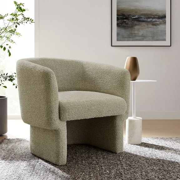Modway Muse Boucle Fabric Upholstered Barrel Accent Chair in Cork