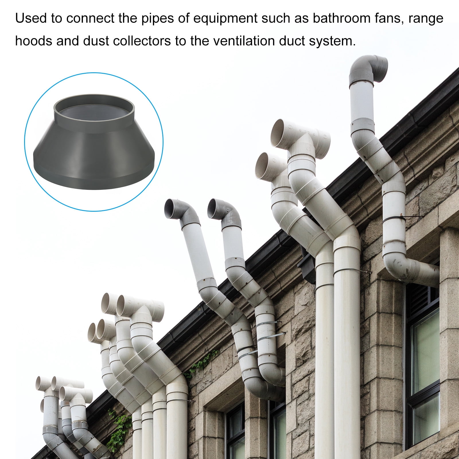 Uxcell 10" to 6" Duct Reducer Connector Ventilation Tube Increaser Adapter Grey 2 Pack