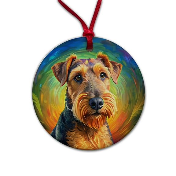 Airedale Terrier Dog Pop Art Christmas Tree Holiday Round Ceramic Ornament
