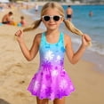 thumbnail image 3 of Uorisanigo Purple Palm Tree One Piece Swimsuits for Girls Polyester and Spandex Fabric Bathing Suit Skirted Back Strap Swimwear Beach Vacation, Size 8-9, 3 of 6