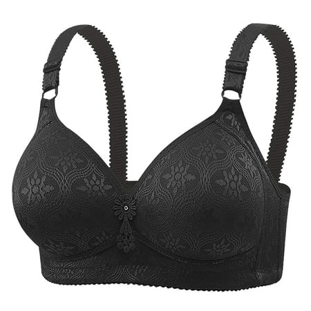 Bras for Women Plus Size Embroidery Lace Full Coverage Wireless Push Up Non Padded Everyday Minimizer Bra Black 1 36 B