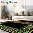 thumbnail image 2 of ODIKA 2'x3' Machine Washable Non-Slip Area Rug, Holiday Frog Motif Interlocking Leaves with Botanical Embroidery Inspired Design High Traffic Rug, Black, 648090, 2 of 7