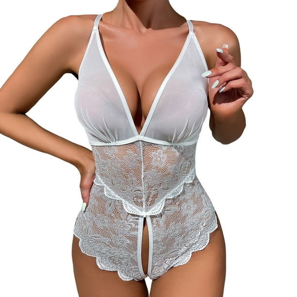 Gibobby Ropa sexy de mujer para sexo Lenceria Sexy para Mujer Transparente Ropa Interior Lenceria Vestidos de Mujer Sexis Bralette y Tanga Conjunto Interior Mujer(Blanco, G)
