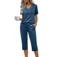 thumbnail image 2 of qolati Pajama Sets for Women 2 Piece Soft Short Sleeve Sleepwear V Neck Top Capri Pants with Pockets Comfy Loose Pjs Lounge Matching Sets, 2 of 9