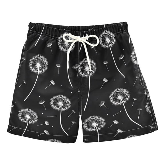 joogoo Boys Swim Trunks Dandelion on Black Beach Board Shorts Drawstring Swimsuit XS