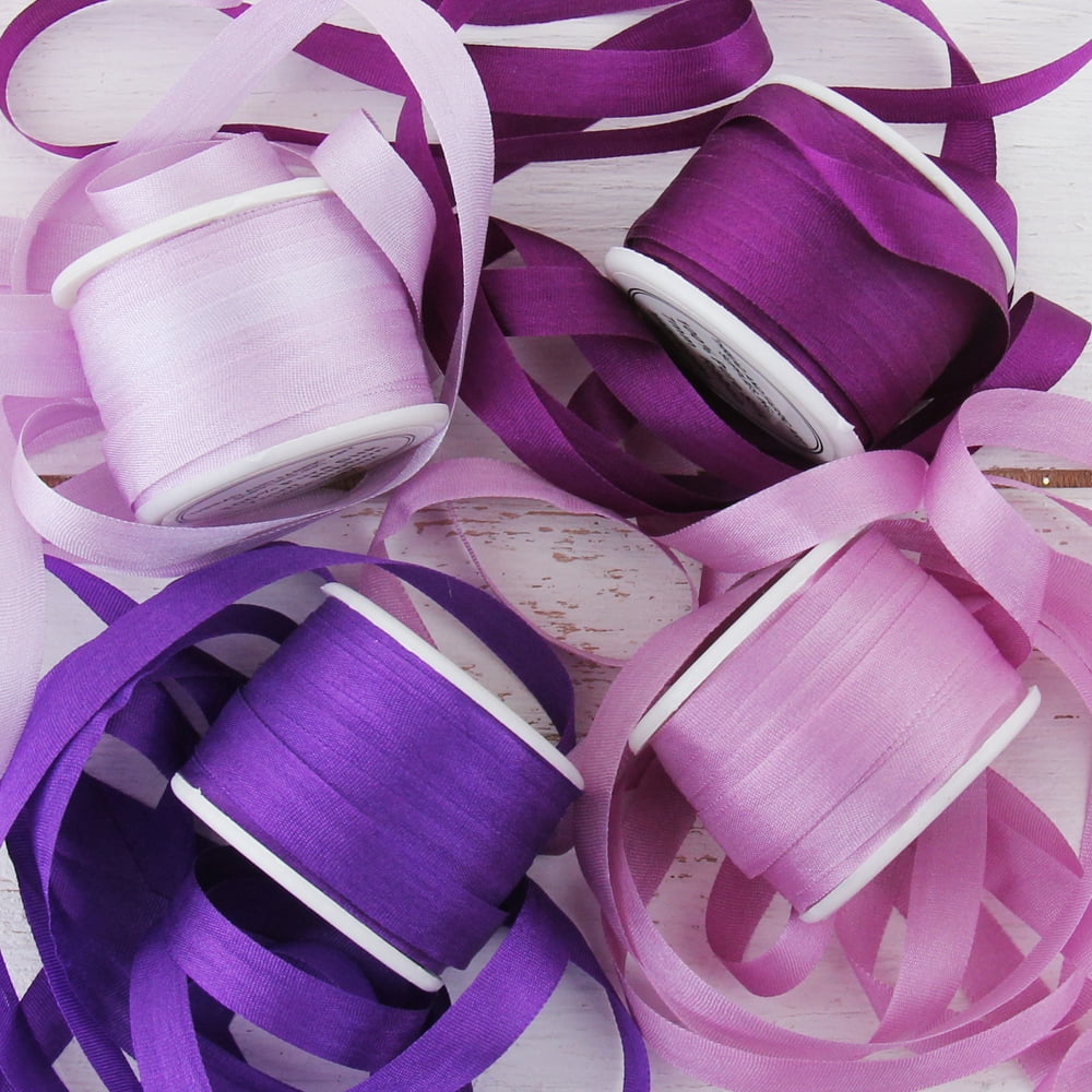 Threadart 7mm Silk Ribbon Set Purple Shades Four Spool Collection
