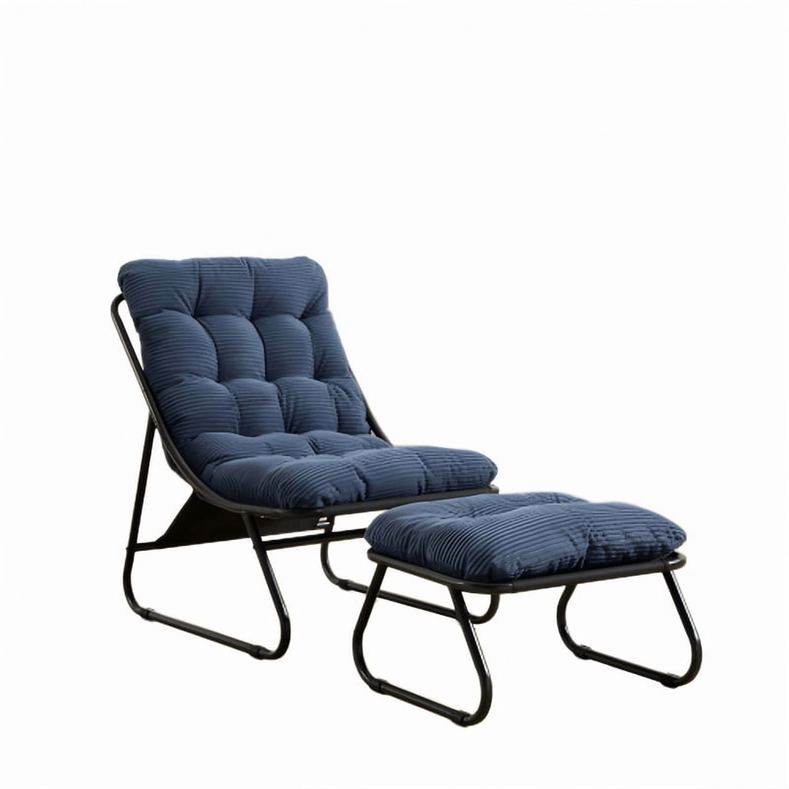 Modern Patio Lounge Chair with Ottoman, Comfy Sling Recliner Chair with Puffy Cushion and Foot Stool for Indoor Outdoor Living Room