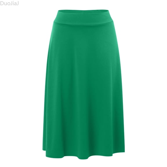 DuoJiaJ A-Line Midi Skirts for Women High Waist Knee Length Casual Flared Flowy Skirt Green L