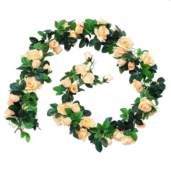 24 Heads Artificial Rose Vine Garland Wedding Party Folar Decor Silk Cloth Fake Rose Wreath, Champagne