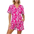thumbnail image 5 of Blmnix Ladies Pajamas Sets Sleepwear Sets 2 Piece Bamboo Pajamas Pajama Shorts Collared Short Sleeve Pink Cropped Straight-Leg Womens Pajama Pants,S, 5 of 5
