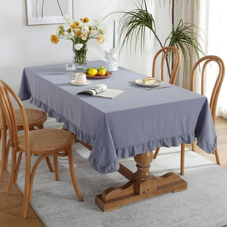 

Goory Retro Farmhouse Ruffle Tablecloth Cotton Flounces Trim Washable Table Cover for Rectangle Table Baby Shower Kitchen Party Wedding Decor Gray 54 x 102