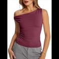 thumbnail image 2 of Tops de Verano con Hombros Descubiertos para Mujer, Camisetas para Salir, Top Corto Sin Mangas, Ropa de Moda, Conjuntos de 2025 Vino Tinto L, 2 of 9