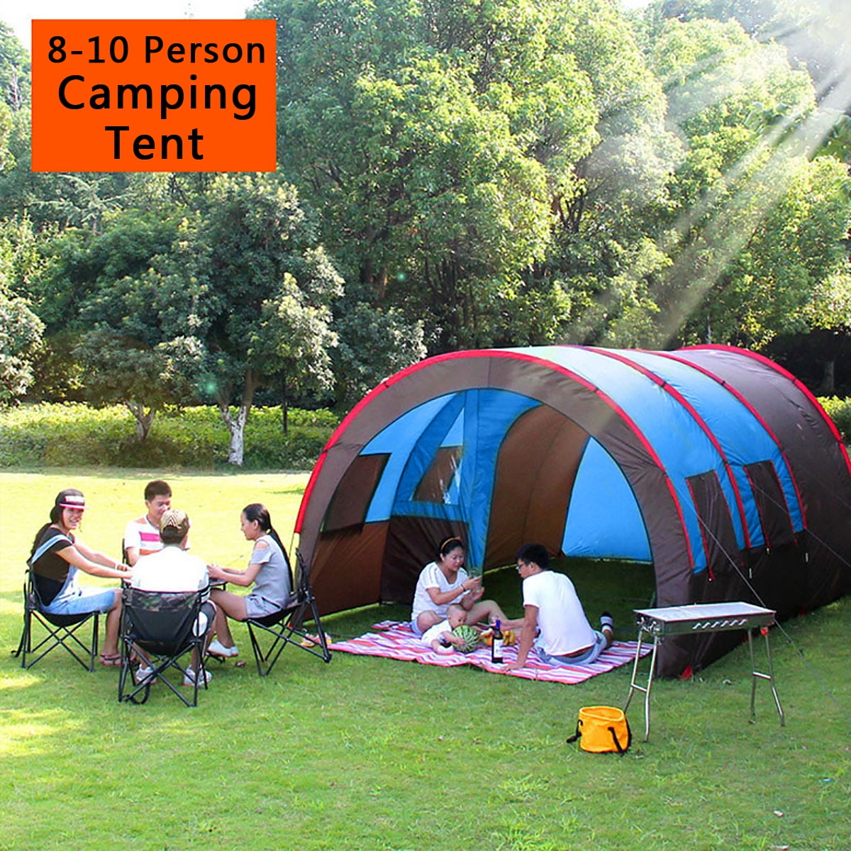 Double Layer Waterproof Tunnel Tent Camping For 810 Person Party